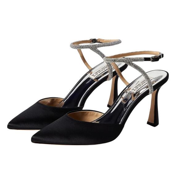 Badgley Mischka Womens Kamilah Stiletto Heel US 7.5M EU 38 Black Satin NIB - Picture 1 of 14